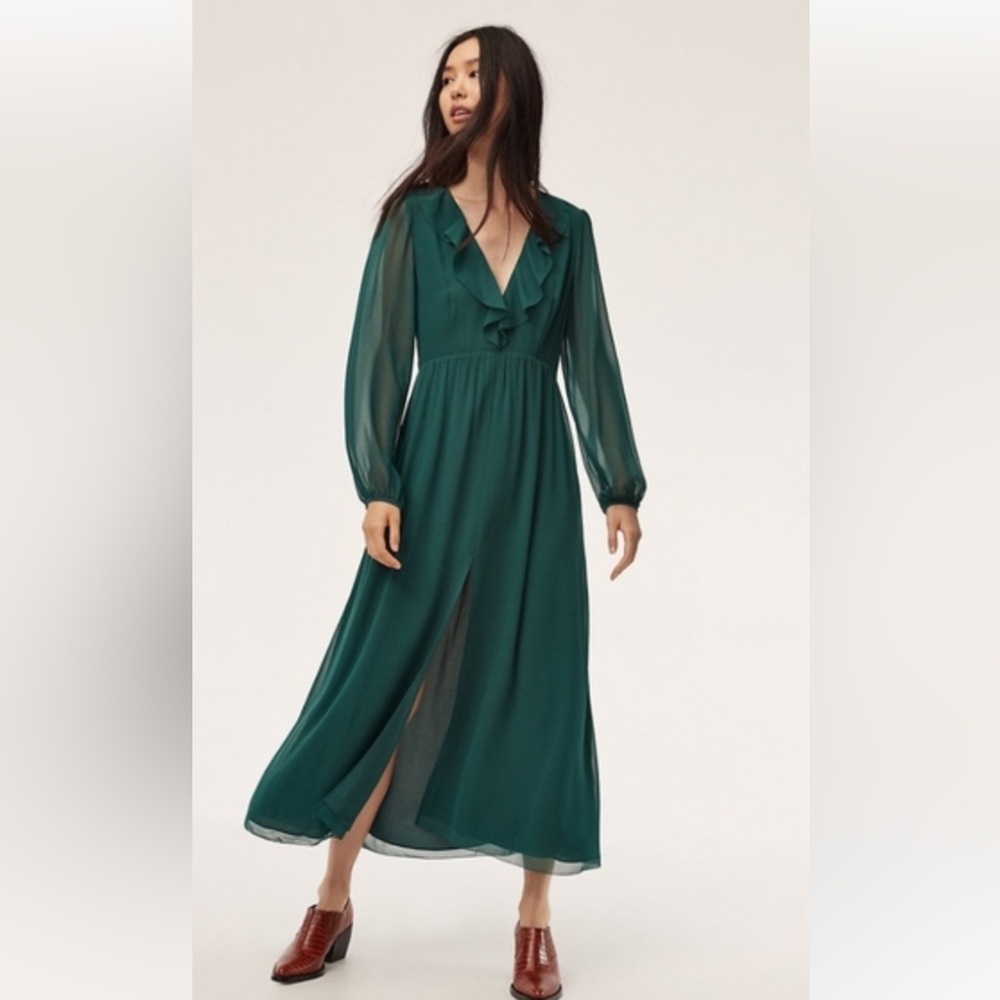 Aritzia Wilfred Mille Teal Long Sleeve Maxi Dress